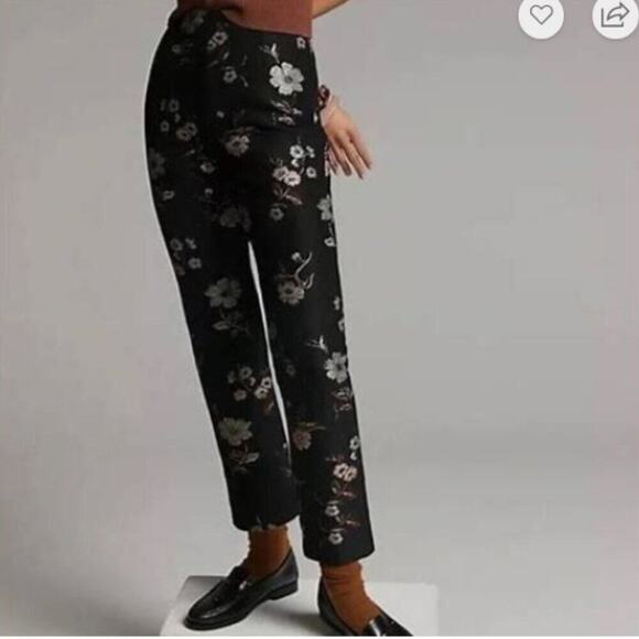 NWT Monique Lhuillier Black Floral Straight Leg Pants - Picture 3 of 13